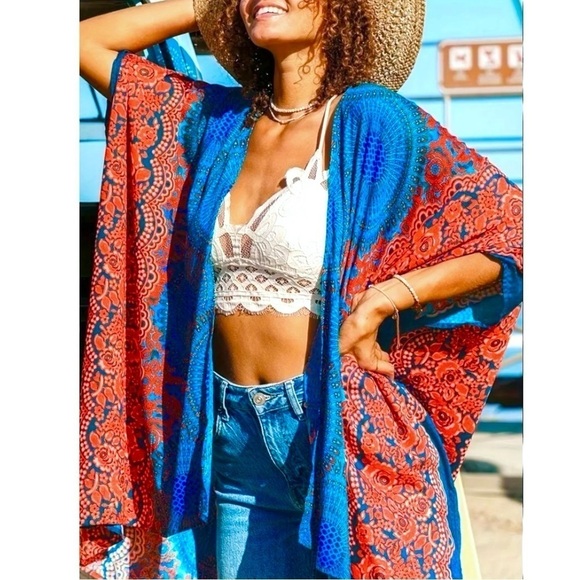 Medallion & Floral Kimono Coverup Top ~ Brand New - Picture 5 of 16